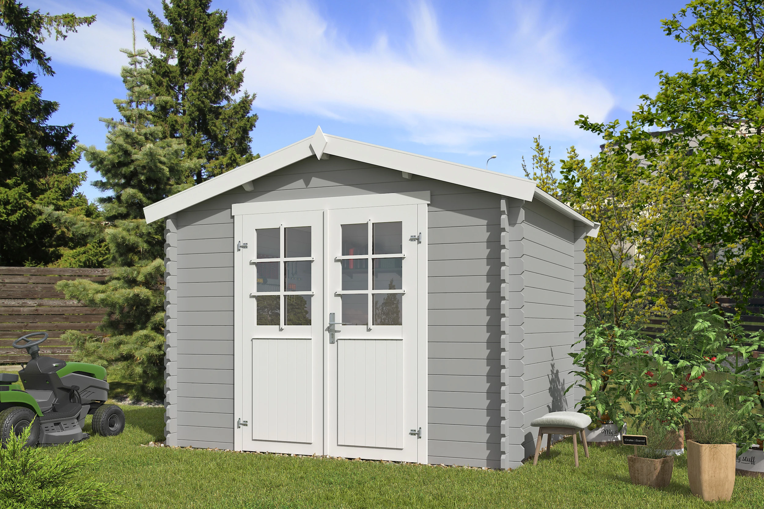 Outdoor Life Blokhut Norah Platinum Grey-Wit 275 x 230 cm - Afbeelding 1